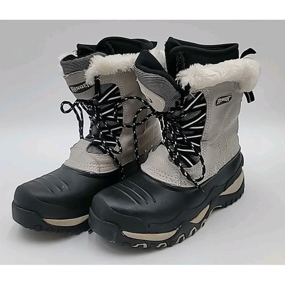 Ranger Winter Snow Boots Women's Size 8‎ Gray Black Faux Fur Thermolite Lined